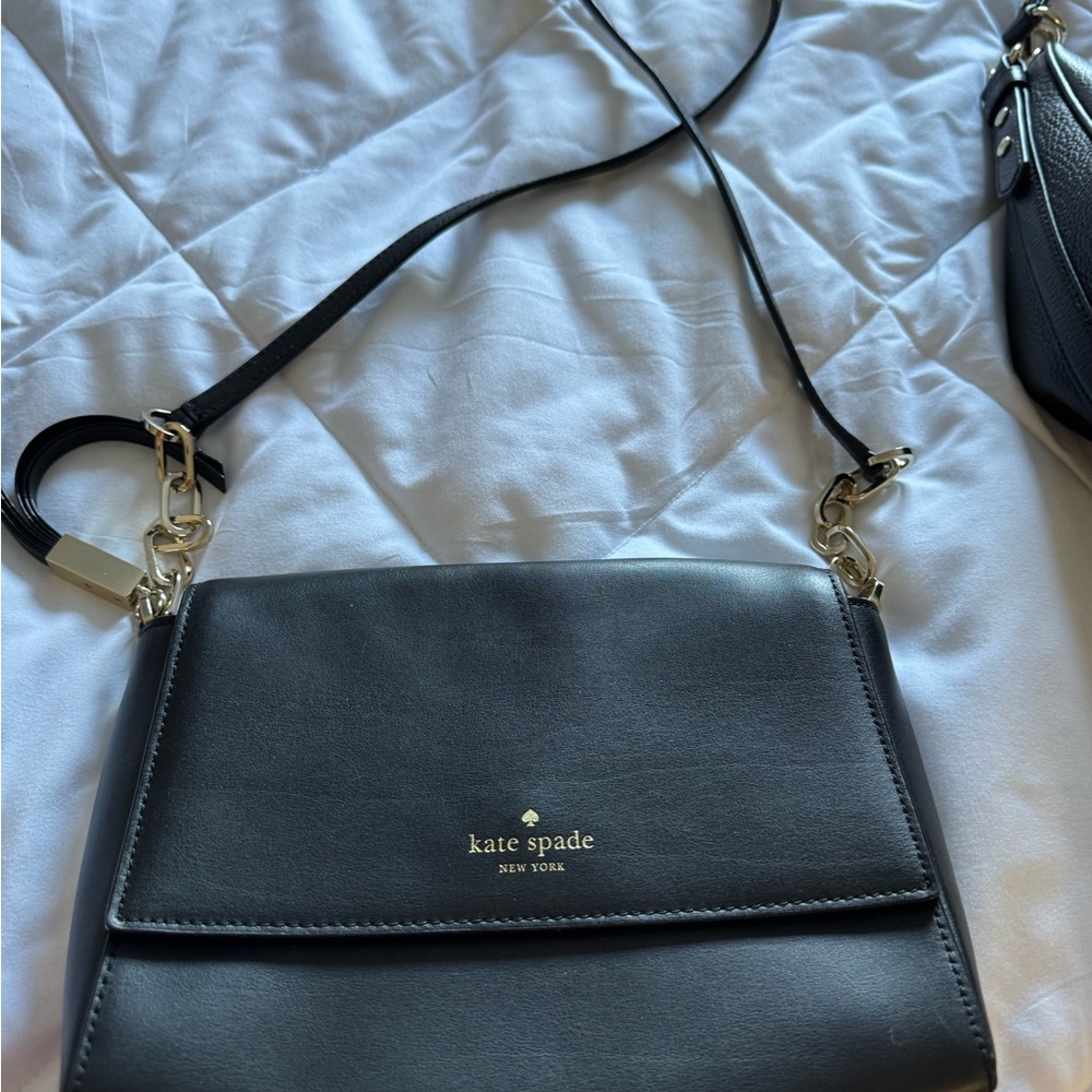 kate spade Black Leather Crossbody with Gold Hardware